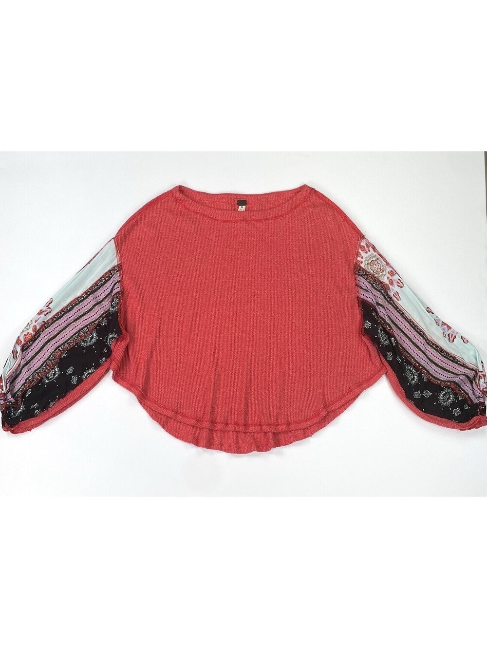 We the Free People Women's Thermal Blossom Balloon Sleeve Top Size Med Boho